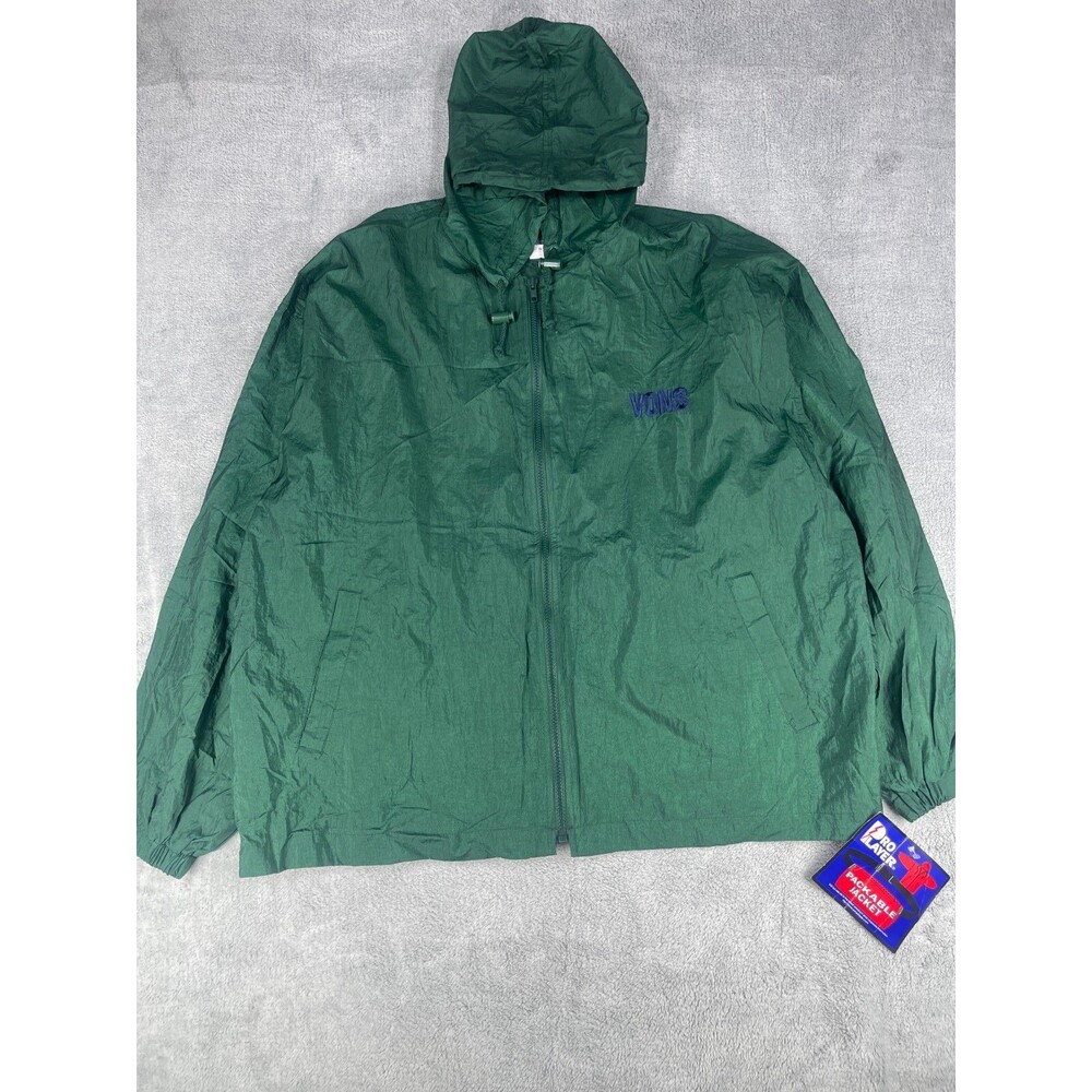 VIntage Pro Layer Vons Packable Jacket Men's 2XL Green Hooded Nylon Full-Zip